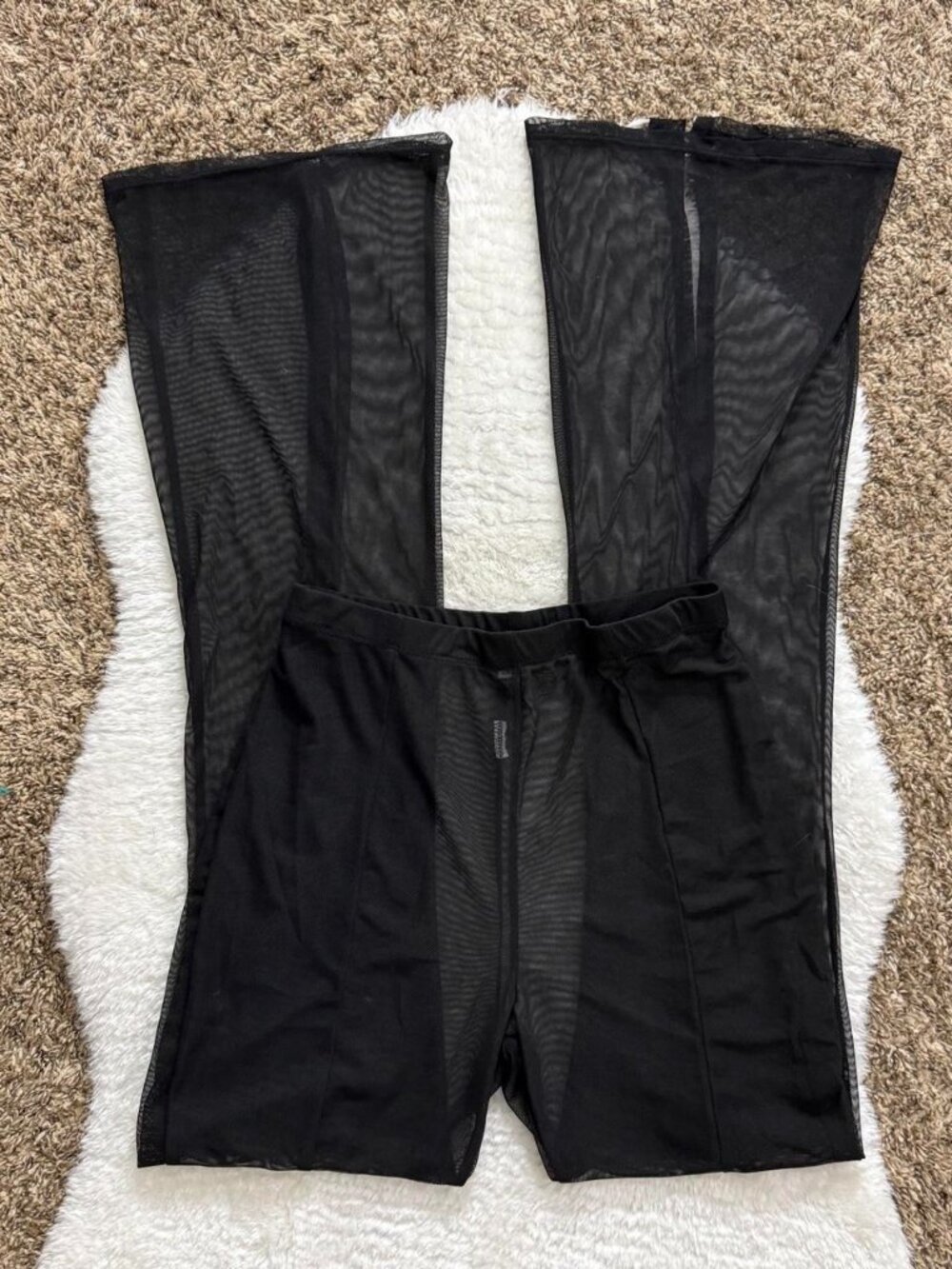 Rockstar gf indie sleaze black sheer mesh flare leg pants w slits on the bottom